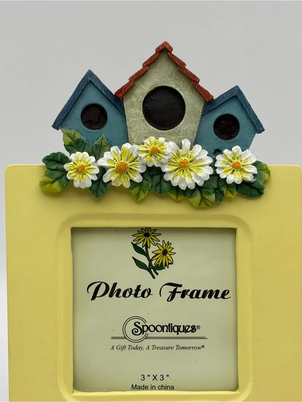 Spoontiques 3D Birdhouses & Daisies Resin Photo Picture Desk Frame 3x3